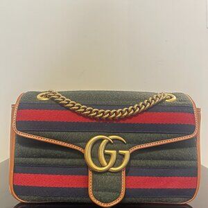 Gucci Loden Fabric Cuoio Harness Web Matelasse Horizontalk Small GG Marmont Bag